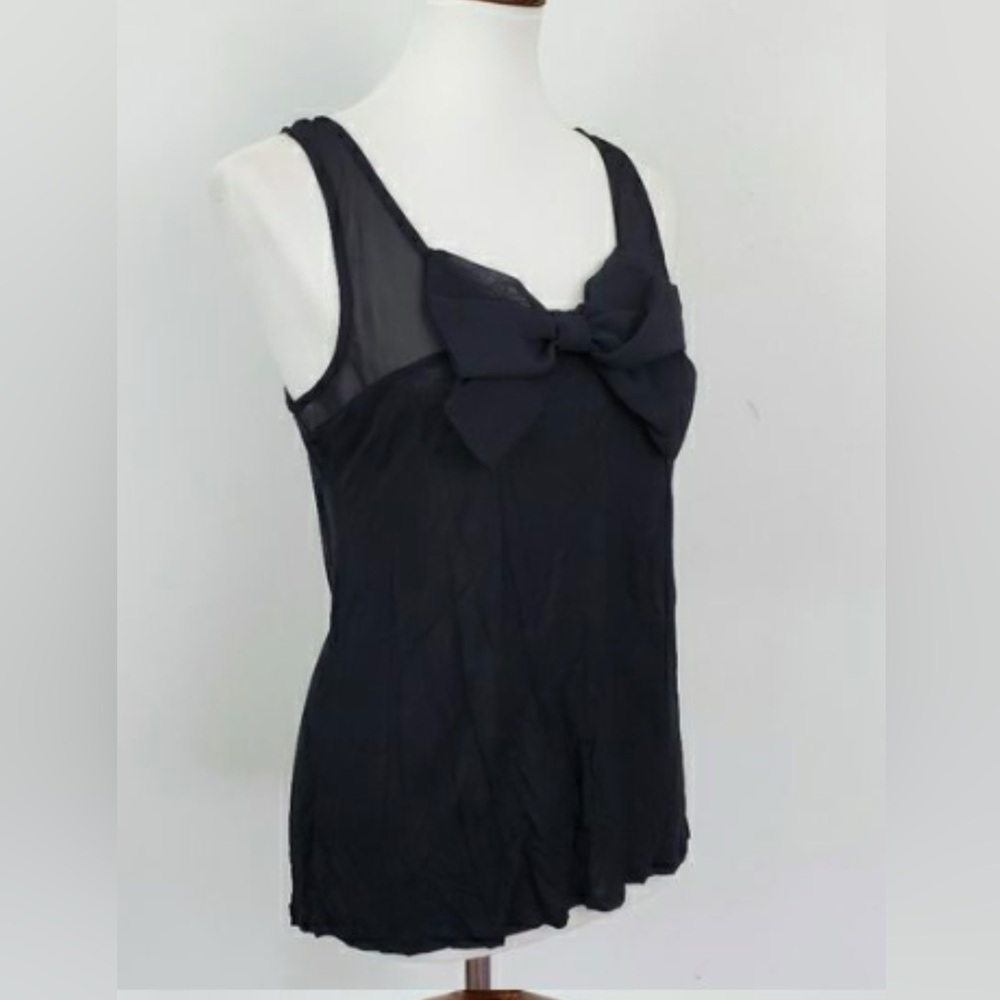 Sz S Ambience Apparel 1/2 sheer tank with cute black bow tie in front
